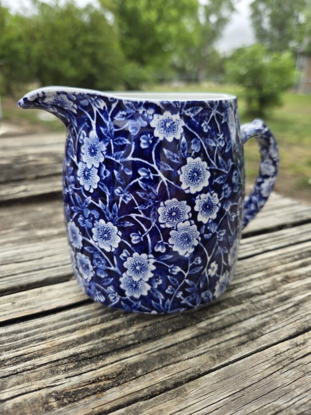 Vintage Cobalt Blue Floral Calico Crownford Creamer Jug Staffordshire England - Picture 2 of 12